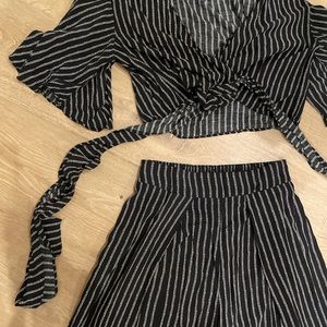 Black and Beige Striped 2 Piece Set